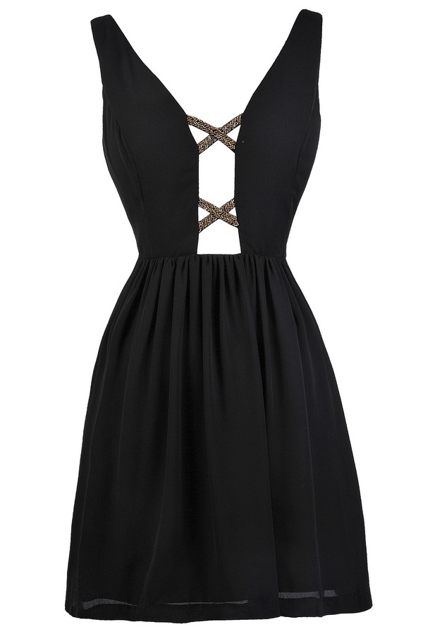 Black Plunging Neckline Dress, Black Cocktail Dress, Black Party Dress