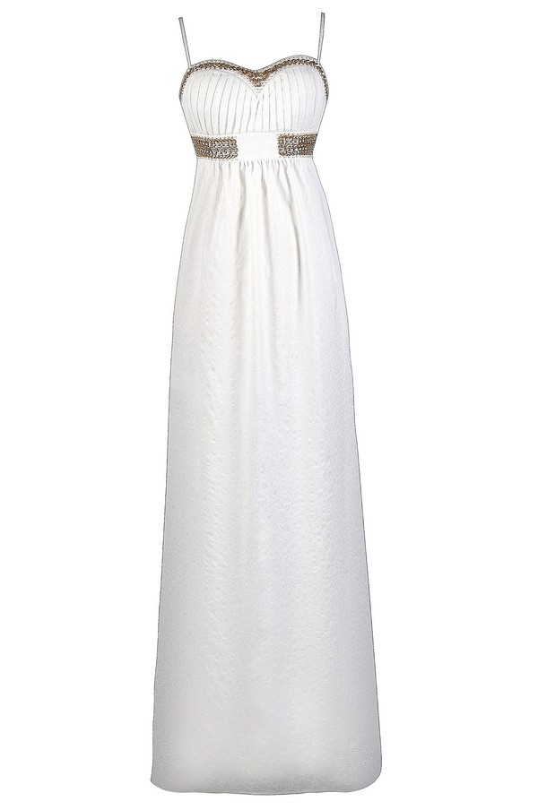 When In Rome White and Gold Embellished Maxi Dress