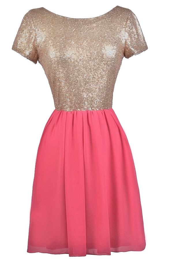 Hot Pink Sequin Party Dress, Cute Cocktail Dress, Pink Sequin A-Line ...