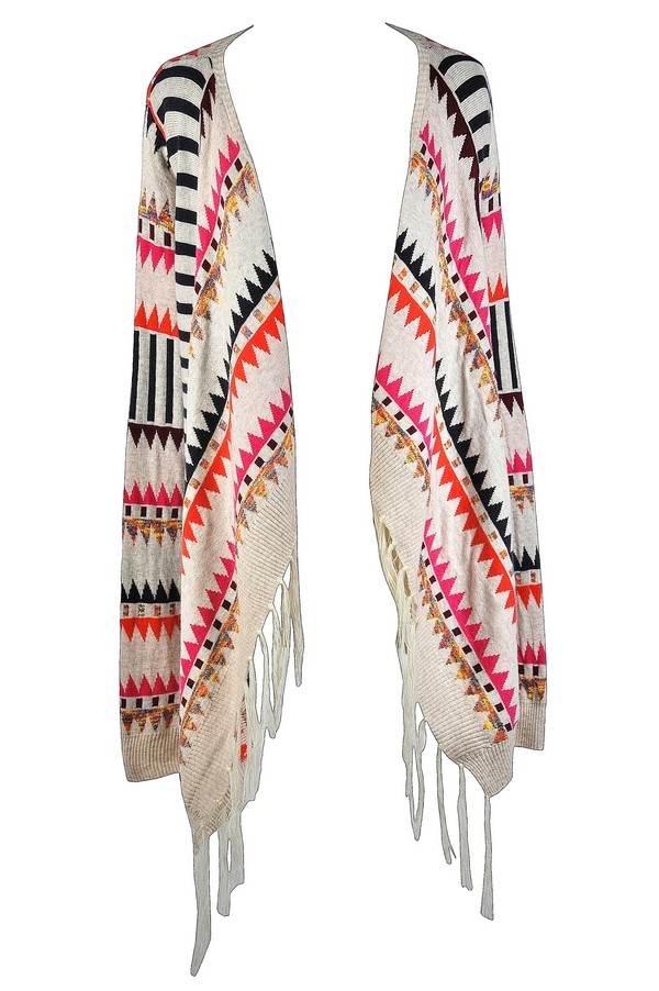 Geometric Pattern Cardigan, Cute Cardigan Sweater, Pink and Coral