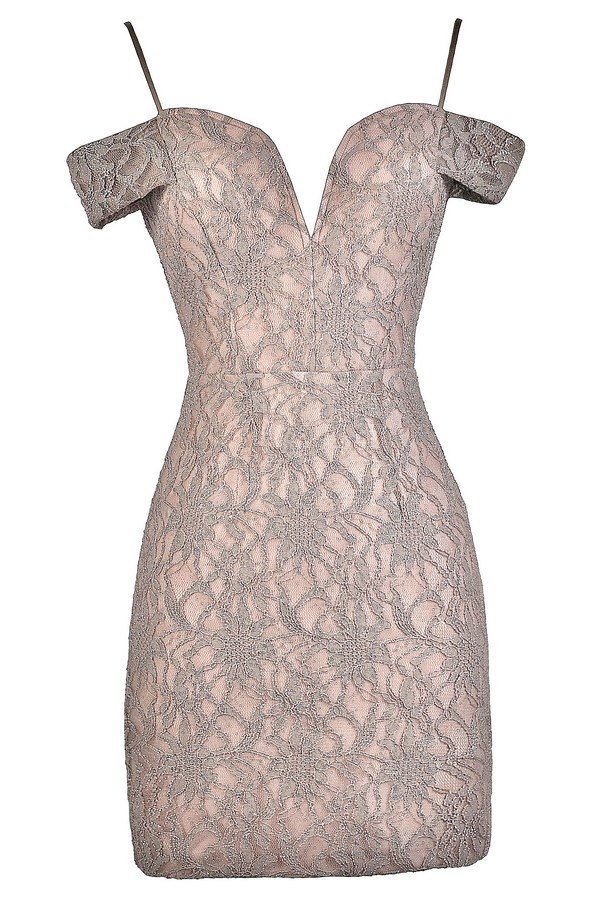 Pink and Mauve Lace Dress, Cute Lace Off Shoulder Dress, Pink and Mauve