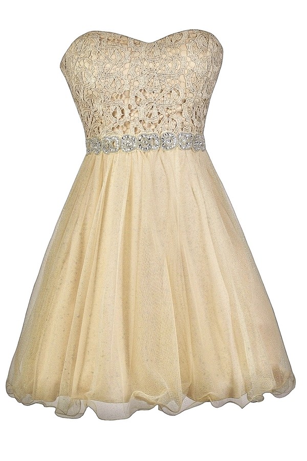 Pale Gold Dress | Gold Lace & Tulle Dress | Gold Party Dress | Lily ...