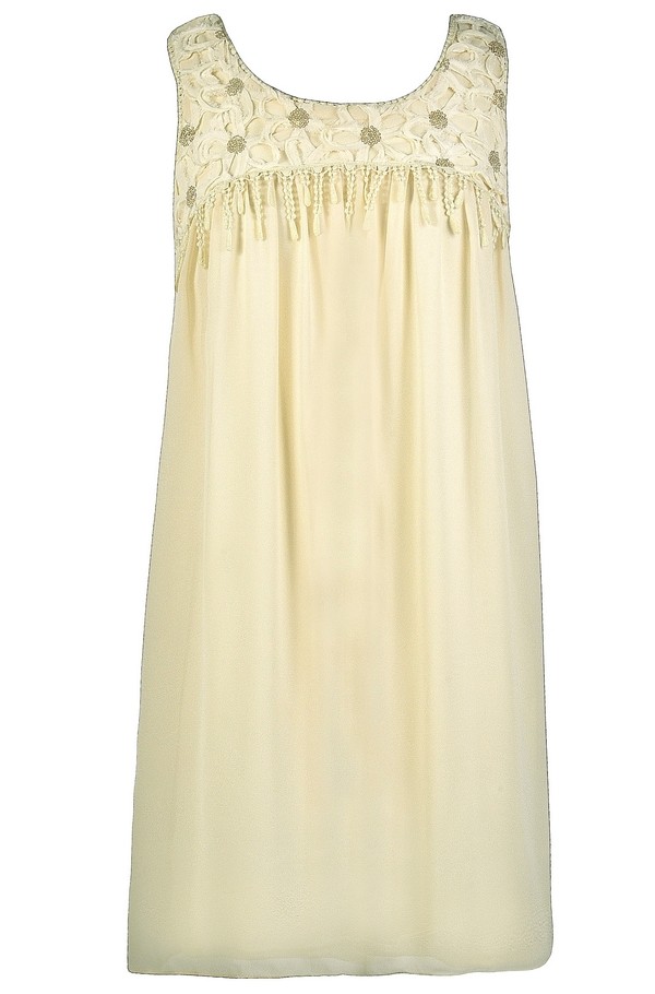 Cream Trapeze Dress, Cute Cream Dress, Flowy Cream Dress Lily Boutique