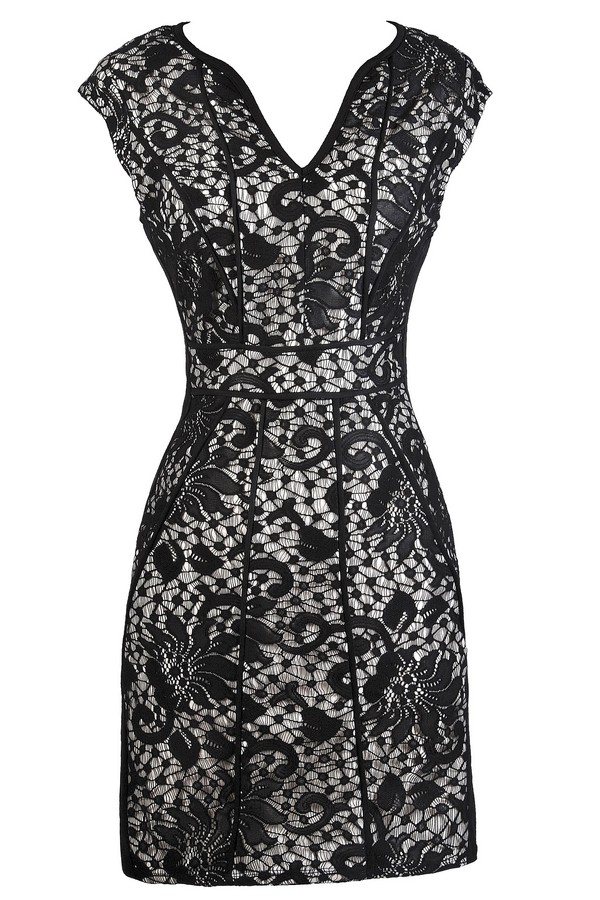 Black Lace Dress, Cute Online Boutique Dress, Black Lace Pencil Dress ...