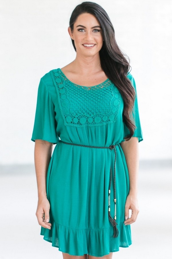 Teal Belted Flowy Dress| Cute Summer Dress | Boho Dress | Lily Boutique