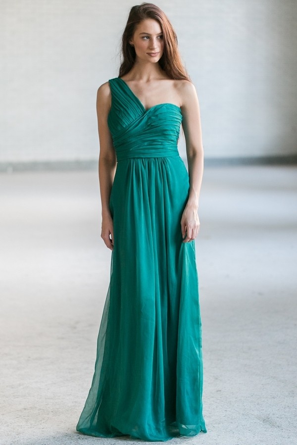 one shoulder green maxi dress