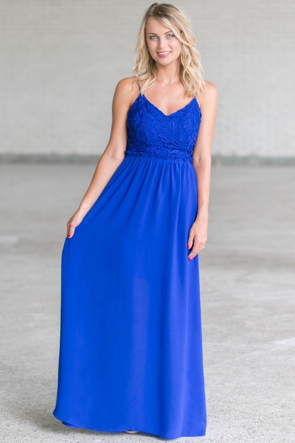 Royal Blue Open Back Maxi Dress, Cute Royal Blue Summer Dress, Boutique ...