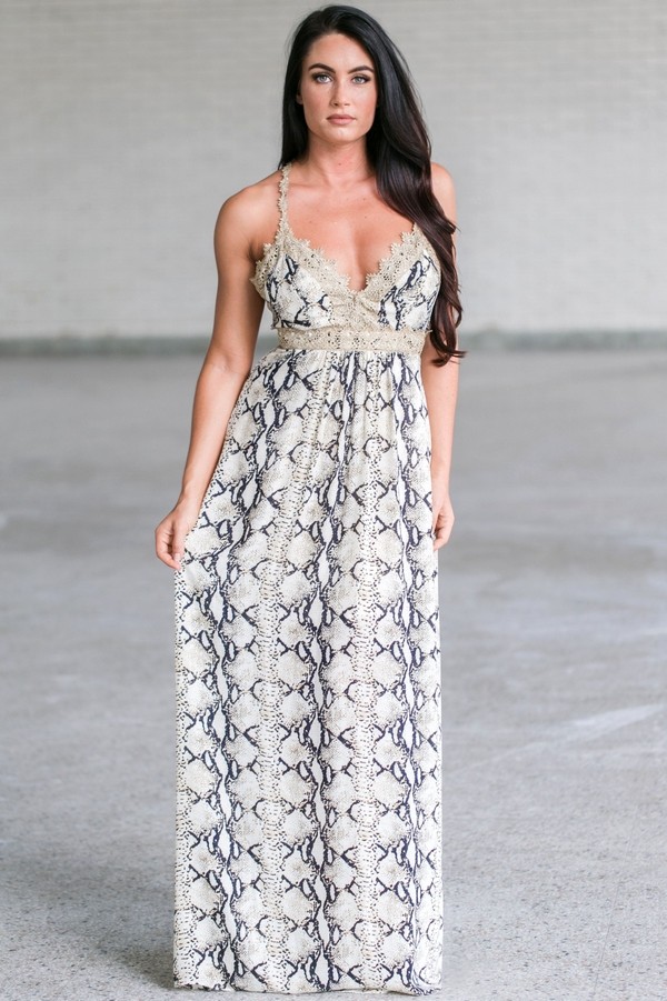 Snakeskin Gold and Navy Maxi Dress 