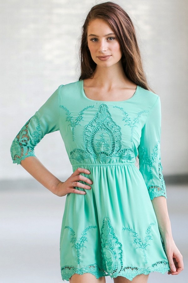 Mint Eyelet Dress, Cute Mint Summer Dress, Online Boutique Dress, Mint