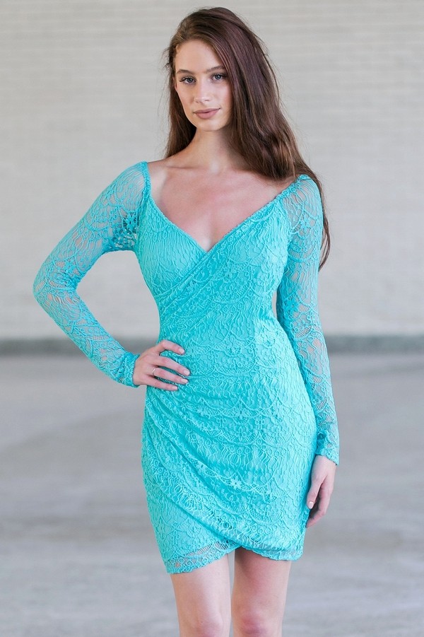 blue green lace dress