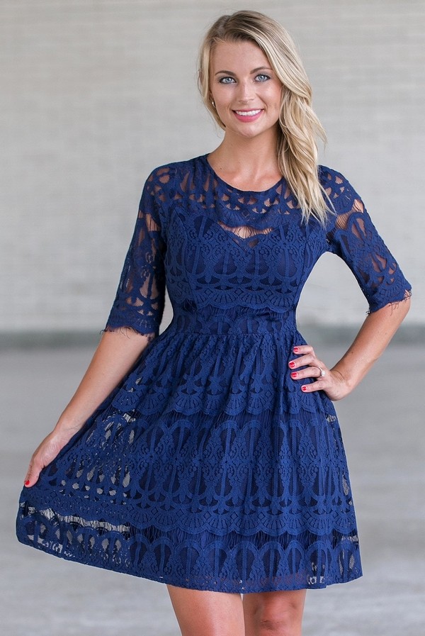 Navy Lace Aline dress, Cute navy party dress online, bridesmaid dress