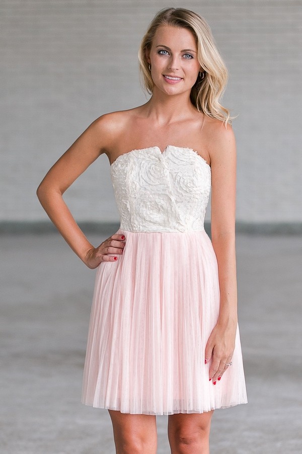  Pink  Tulle Rose Dress  Cute Pink  Bridesmaid  Party Dress  