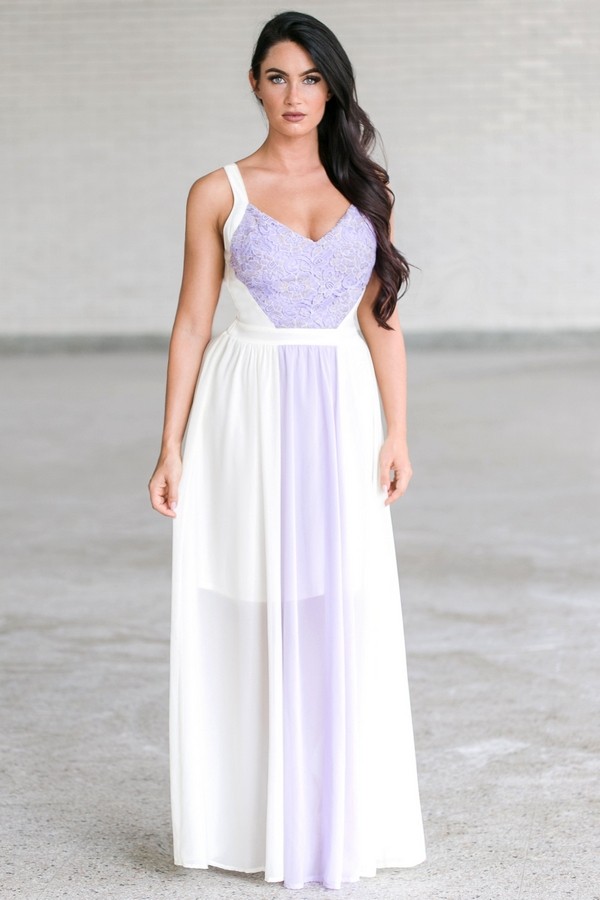 Lilac Purple and Cream Maxi Dress, Boho Maxi Dress, Purple Maxi Dress ...