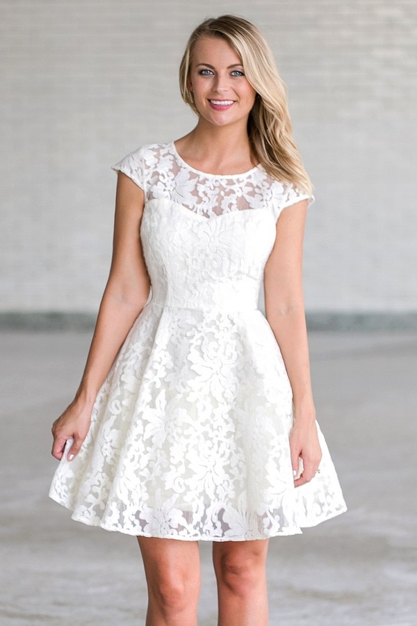 Cute Cream A-Line Lace Dress, Ivory Rehearsal Dinner Dress, Bridal Shower  Dress Lily Boutique