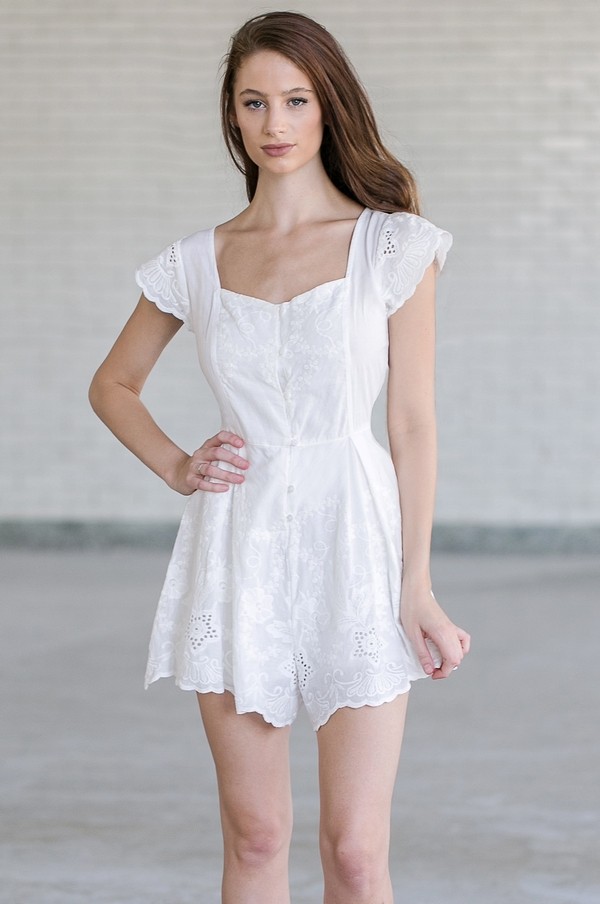 White Eyelet Romper, Cute Summer Romper Lily Boutique