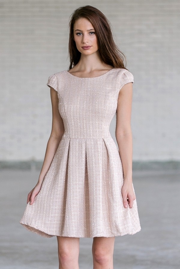 Time For Tweed Beige Capsleeve A-Line Dress