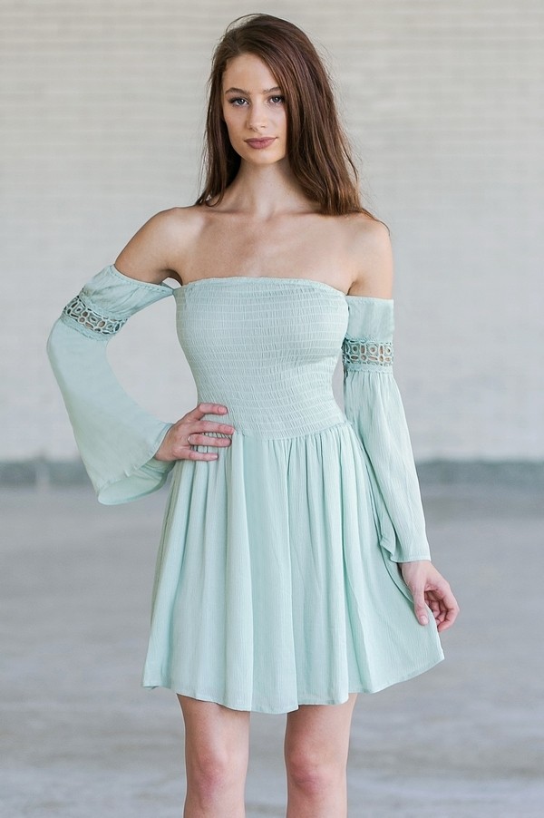 Merry Maiden Off Shoulder Dress in Sage