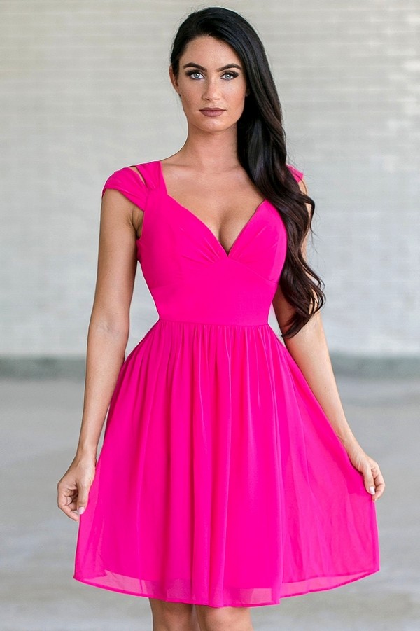 Hot Pink Dress, Bright Pink Party Dress, Hot Pink Dress Lily Boutique