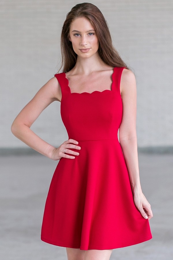 red scalloped aline dress cute red party dress red