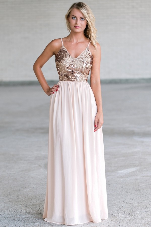 Sequin top maxi outlet dress with chiffon skirt