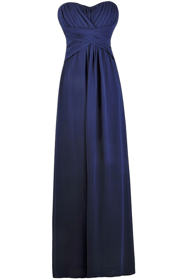 strapless navy maxi dress