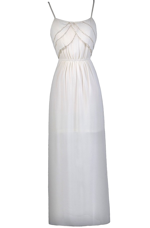 Cream Beaded Maxi Dress | Great Gatsby Maxi | Cute Cream Dress Lily ...