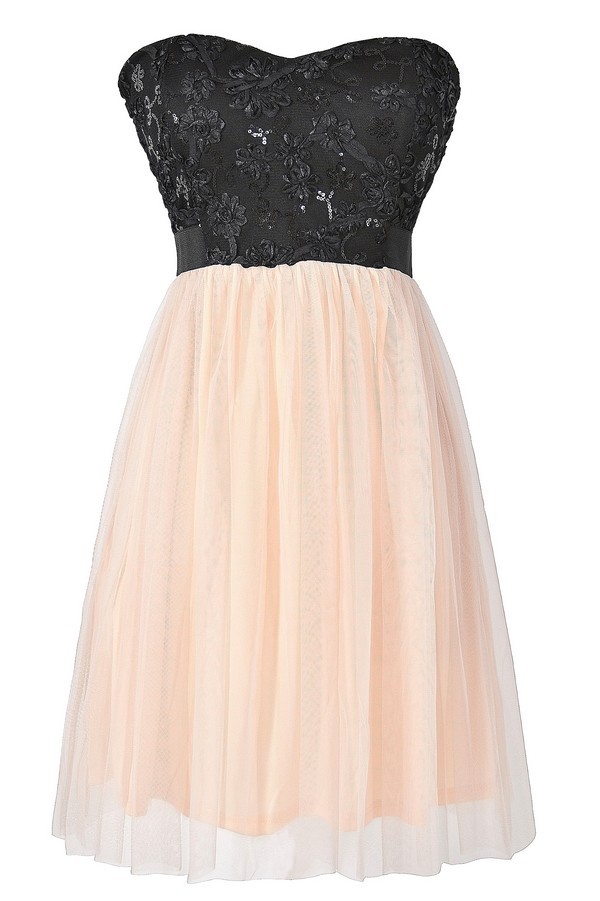 black and champagne gown