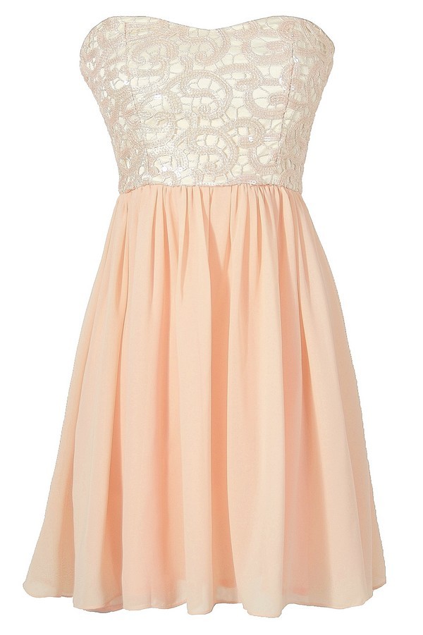 Pale Pink Metallic Lace Chiffon Dress, Pale Pink Lace Bridesmaid Dress ...
