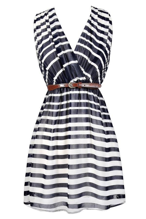 Navy and Ivory Stripe Dress, Navy Nautical Stripe Dress, Cute Navy
