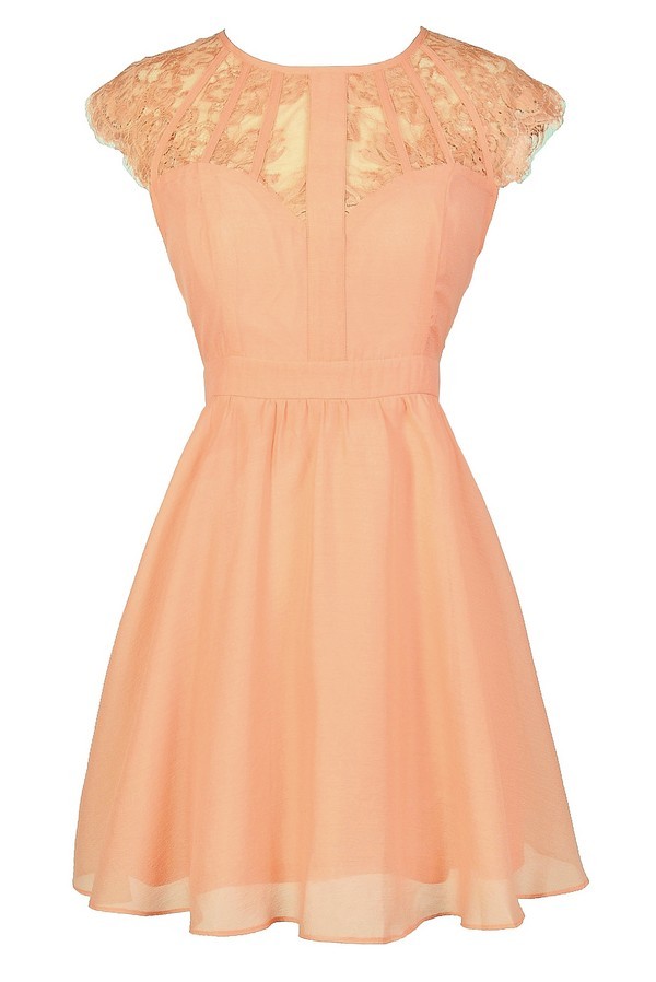 Bright Peach Dress, Cute Peach Lace Dress, Peach Summer Dress, Cute ...