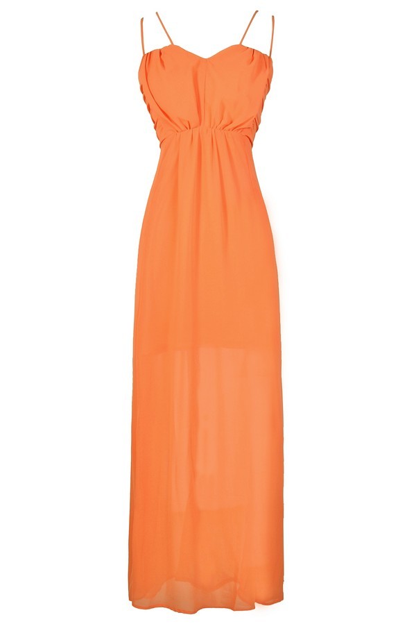 Orange Maxi Dress, Cute Maxi Dress, Cute Orange Chiffon Maxi Dress ...