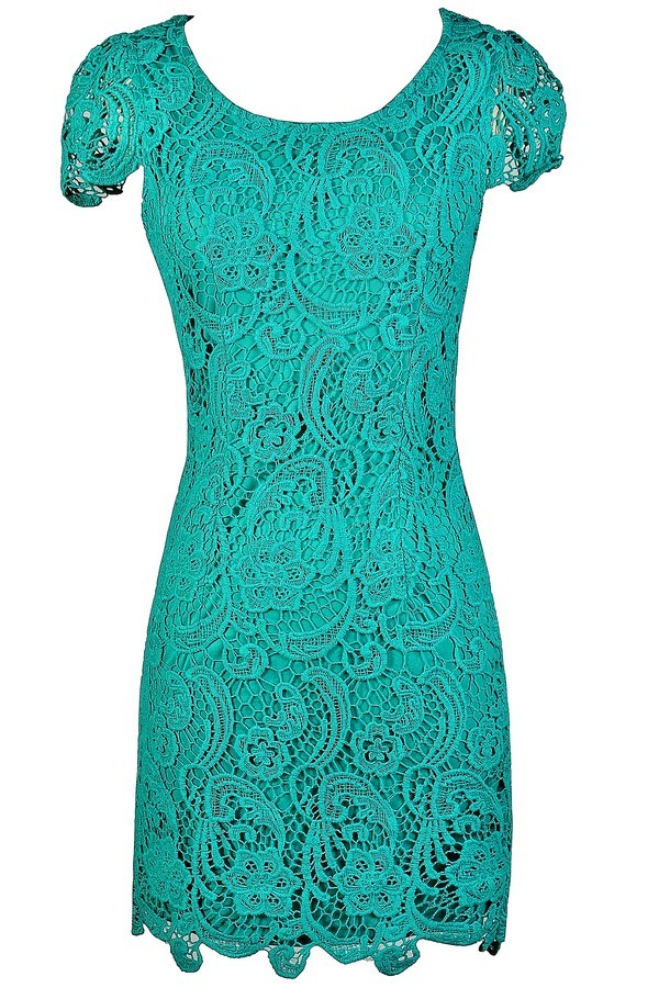 Teal Crochet Lace Dress, Teal Crochet Lace Pencil Dress, Teal Lace Dress, Crochet Lace Capsleeve ...