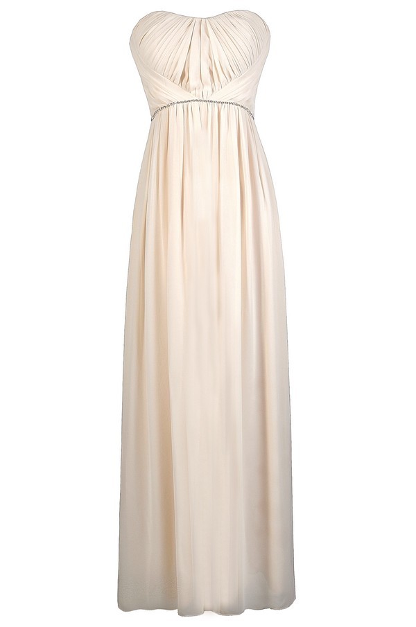 Beige Rhinestone Maxi Dress, Cute Cream Maxi Dress, Beige Embellished ...