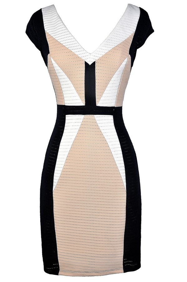Mock-neck Grid Textured Pencil Dress