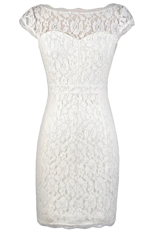 White Lace Dress, White Lace Rehearsal Dinner Dress, Fitted White Lace