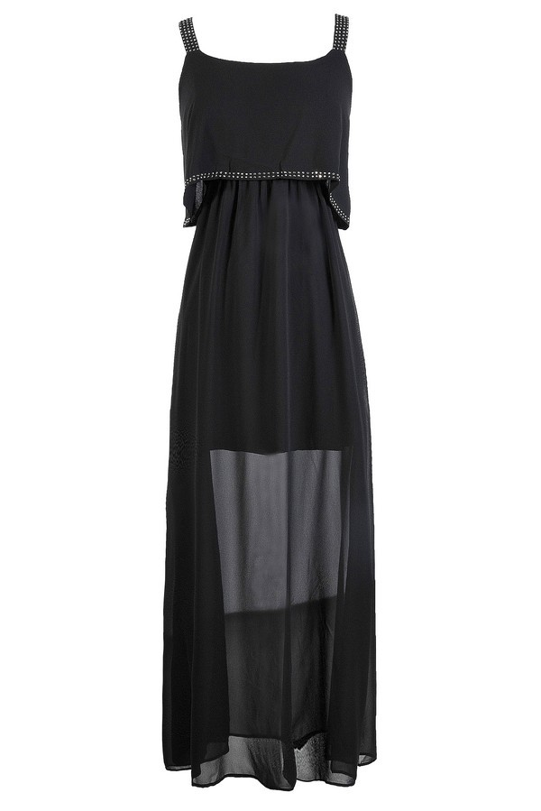 Black Maxi Dress, Cute Maxi Dress, Flutter Top Maxi Dress, Black ...