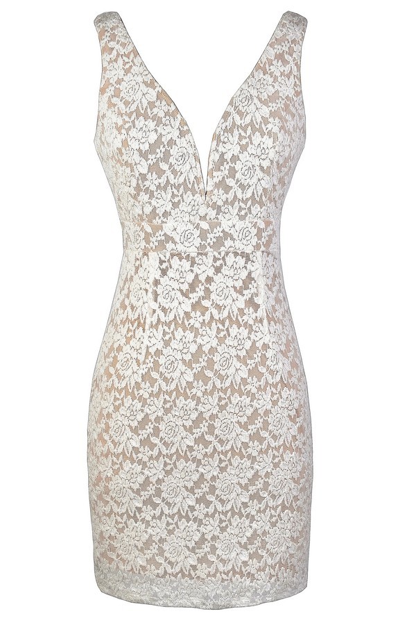 Ivory and Beige Lace Dress, Fitted Beige Lace Dress, Beige Lace Dress ...