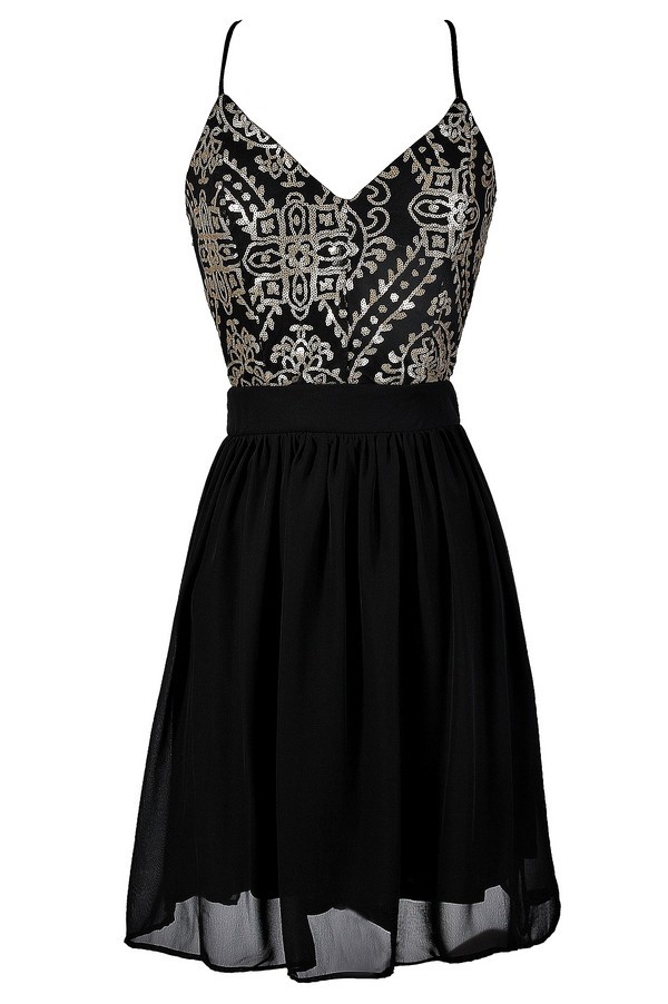 Black and Gold Open Back Dress, Cute Party Dress, Cute Cocktail Dress, Open Back Dress, Black