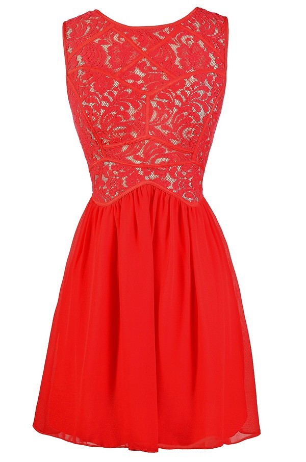 Red Lace Dress Cute Red Dress Red Lace A Line Dress Red Lace Party Dress Red Lace Bridesmaid