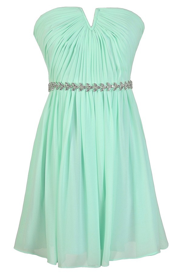 Mint Bridesmaid Dress, Mint Rhinestone Dress, Mint Prom Dress, Mint A ...