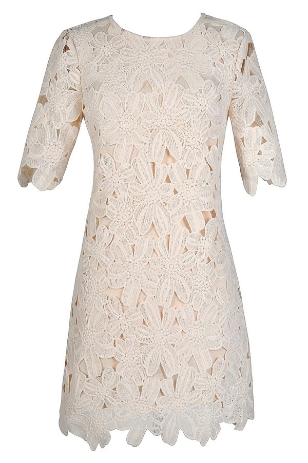 white lace dress with beige underlay Amazon.com: Women's Dresses Mesh Lantern Sleeve Lace Dress Dress for Women (Color : Beige, Size : Medium) : Clothing, Shoes & Jewelry