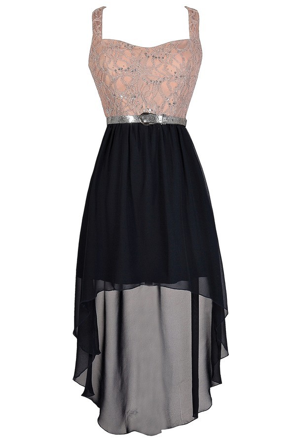 navy blue and beige dress