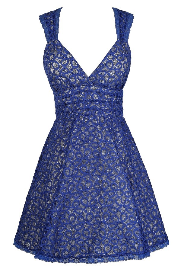 Blue Lace Checkered Dress Set main image 0