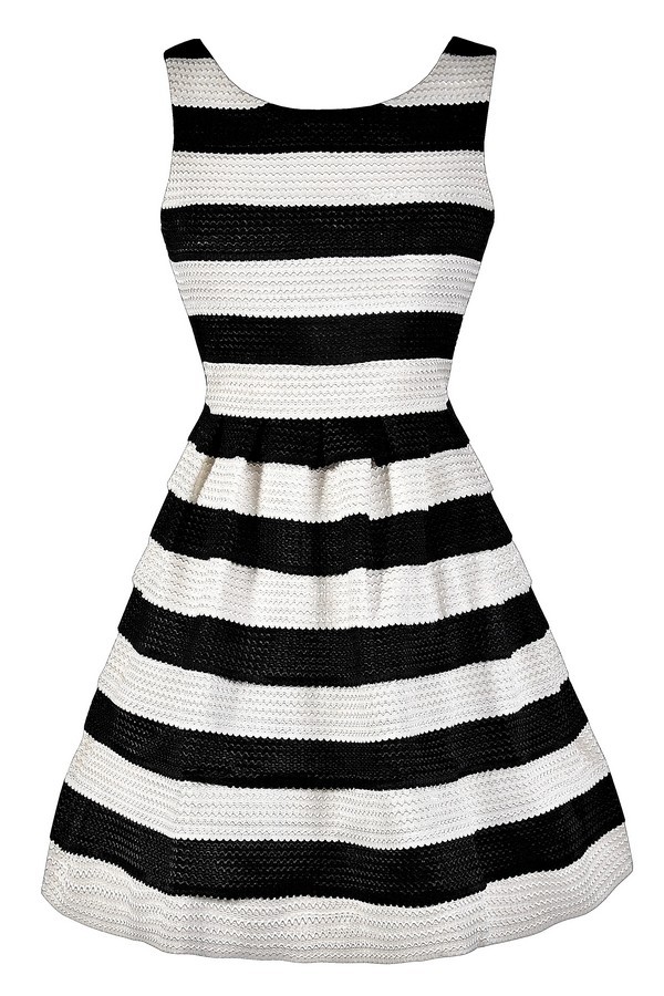 Black and white striped a line dress online