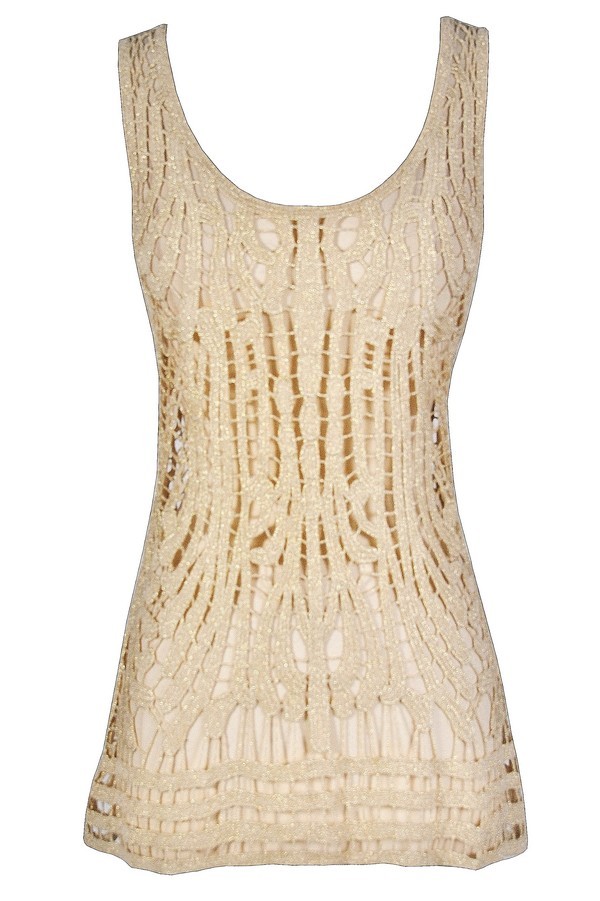Gold Crochet Lace Top, Metallic Gold Crochet Top, Cute Crochet Top