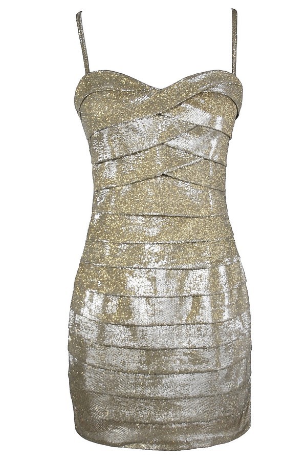 Cute Gold Dress, Gold Party Dress, Gold Bodycon Dress, Fitted Gold