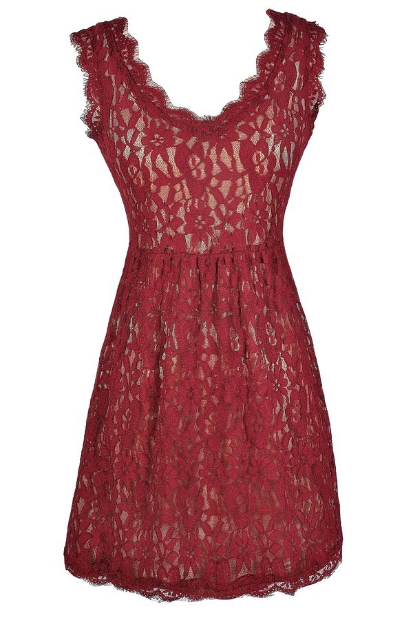 Burgundy lace Dress, Red Lace Dress, Cute Holiday Dress, Cute