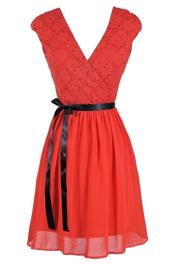Red Lace Dress, Red Lace Capsleeve Dress, Red Lace Chiffon Dress, Cute