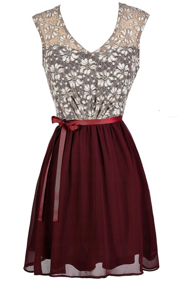 Burgundy Lace Dress, Cute Bridesmaid Dress, Burgundy Bridesmaid Dress ...