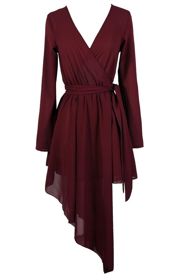 Burgundy Wrap Dress, Cute Wrap Dress, Cute Holiday Dress, Cute ...